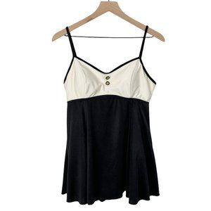 Vintage Swim Dress One Piece Empire Waist A-Line Mini Fit & Flare Swimsuit M/L